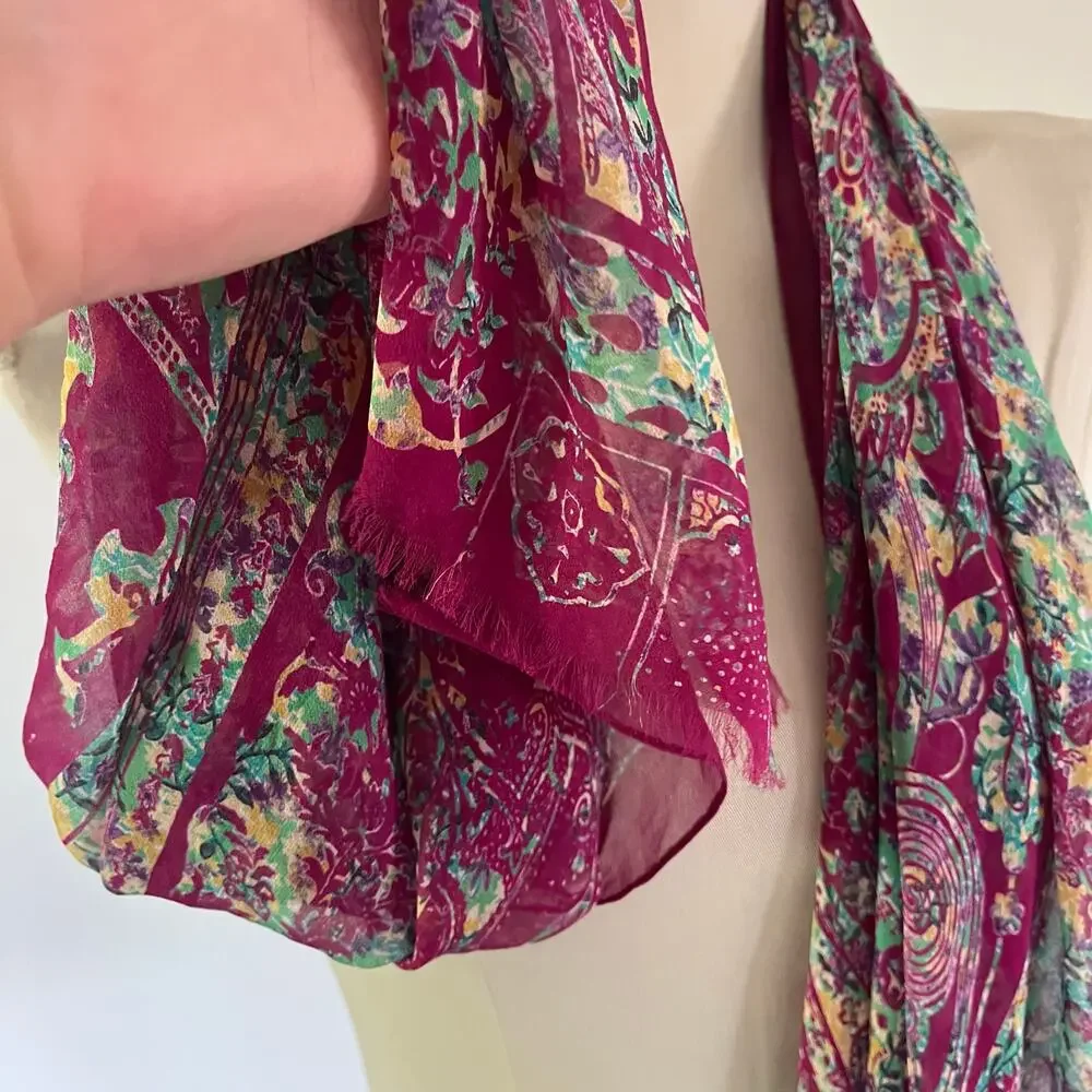 Etro Milan Pink Floral 100% Silk Rectangle Scarf Boho